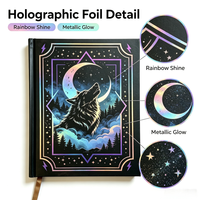 Carnet de notes à couverture rigide personnalisé avec feuille holographique motif loup, agenda Mystic Moon pour cadeau