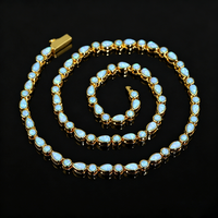 Ensemble de bijoux pour femme : collier, bracelet, bague et boucles d'oreilles en opale de feu bleu ciel, forme géométrique ovale, style tennis