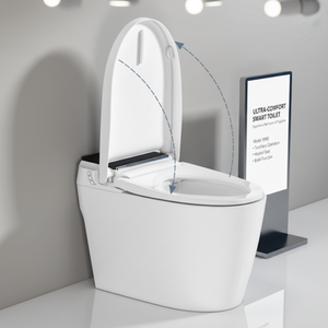 Vente en gros usine <span class=keywords><strong>WC</strong></span> intelligent en céramique à poser au sol, avec siège chauffant, lavage arrière, chasse d'eau automatique, capteur radar, télécommande, S-trap - Product Image 1