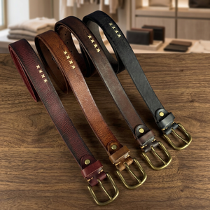 Brown Polish 100% Original Cow Hide Leather Pin Buckle Steel <b>Vintage</b> Eco-Friendly Waterproof High Strength 3.8CM Width <b>Belt</b> - Product Image 1