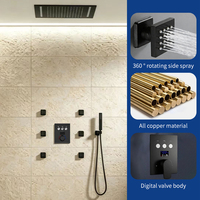 Système de douche thermostatique encastré en laiton poli de luxe, design moderne, cartouche céramique, affichage numérique, 6 jets de massage corporel