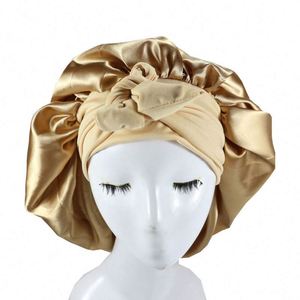 Bonnet en satin soyeux avec large bande élastique et liens, taille géante, pour le sommeil, soin des cheveux, cadeau pour femme - Product Image 1
