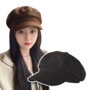 Retro Octagonal Hat For Women Solid Color Woolen Breathable Foldable Spring Autumn Newsboy <b>Cap</b> - Product Image 5