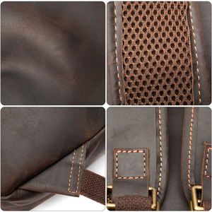 กระเป๋าเป้หนังแท้วินเทจสำหรับผู้ชาย, กระเป๋าเป้ใส่แล็ปท็อปขนาด15นิ้วกระเป๋าเป้สะพายหลังเดินทางเดินป่ากันน้ำมีซิปปิดที่จับนุ่ม - Product Image 6