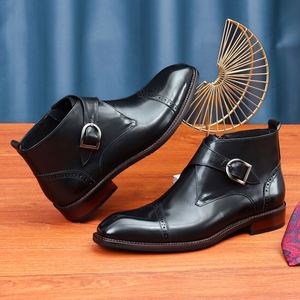 Winter Autumn Summer Custom-Made British-Style Men's Waterproof Height Increasing Chelsea Ankle <b>Boots</b> with Belt Buckle - Product Image 2