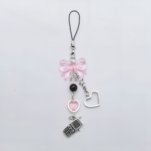 <b>Sweet</b> Girly Heart Transparent Wholesale Metal Bow Love Phone Chain Cute Versatile <b>Bag</b> Chain Small Pendant Keychains - Product Image 1