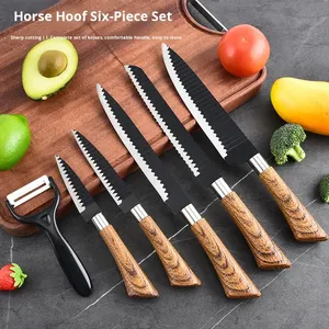 Juego de <span class=keywords><strong>Cuchillos</strong></span> de Cocina Profesionales de 6 Piezas, Ambidiestros, Acabado Satinado, Mangos con Diseño de Madera, <span class=keywords><strong>Cuchillos</strong></span> de Chef de Acero Inoxidable, Venta al Por Mayor <span class=keywords><strong>Global</strong></span> - Product Image 4