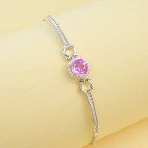 Cultivated Padparadscha Pink Blue Sapphire <b>Bracelet</b> Shiny Fashion Trendy Everyday Birthday Gift Surprise Girls L - Product Image 1