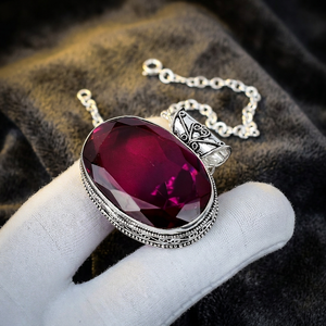 สร้อยคอจี้อเมทิสต์สีชมพูทำมือ: สไตล์วินเทจ - Product Image 3