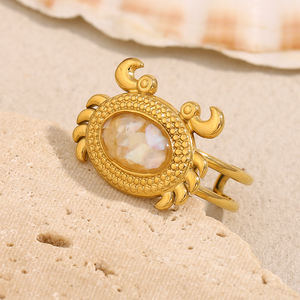 Dreamshow yaz moda takı sevimli yengeç renkli emaye kabuk takı altın kaplama paslanmaz çelik yüzük - Product Image 6