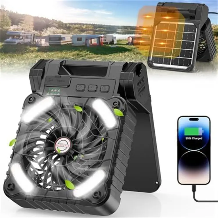 Carga solar Multifuncional Plegable 7800mAh Solar Dynamo Camping Ventilador de tienda al aire libre