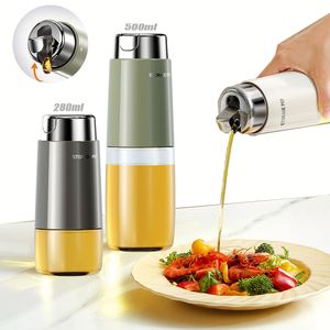 High Temperature Resistant 280ml 500ml Glass Container Auto Flip Pourer Vinegar Dispenser Stainless Steel Olive Oil <b>Bottle</b> - Product Image 1