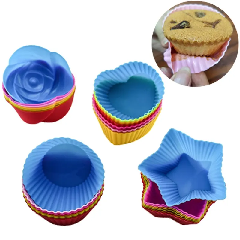 Silicone Molds Baking 7CM Muffin Cup Round Heart Rose Cake Cup Baking Mold Pudding Puffs Silicone Chocolate Mould