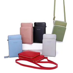 새로운 한국어 대용량 가죽 단색 단일 어깨 메신저 가방 패션 crossbody 여성 휴대 전화 가방 및 케이스