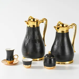 Turkish Arabic Porcelain Drinkware Black White Tea Pot Classic Ceramic Tea Set Luxury Gold Coffee Tea Sets With Gift Box