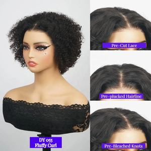 Vente en gros perruques sans colle <span class=keywords><strong>cheveux</strong></span> humains, moelleux crépus bouclés délié naturel <span class=keywords><strong>court</strong></span> Bob perruque, porter et aller suisse dentelle avant Bob perruques - Product Image 3