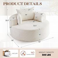 Fauteuil lounge nuage moderne surdimensionné de 55 pouces, ensemble de canapé de sol à assise profonde rembourré en chenille pour salon, chambre, appartement, hôtel