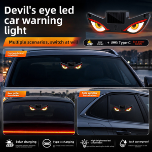 Lettre lumineuse LED solaire dynamique pour vitre de voiture, yeux de démon animés, lumière d'ambiance, rechargeable Type-C, accessoire de décoration pour voiture et SUV - Product Image 5