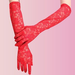 Gants sexy en dentelle creuse pour femmes Summer Drive Cycling Breathable Thin Gloves Lolita Cosplay Soft <span class=keywords><strong>Long</strong></span> Red Fishnet Gloves - Product Image 1