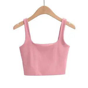 wholesale custom polyester cotton spandex women's tank top sleeveless crop top square collar breathable vest