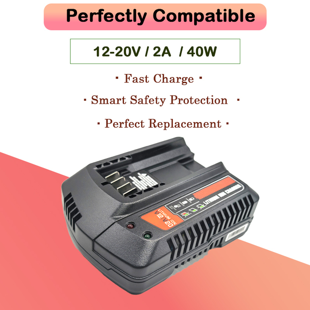 12V/20V Max Power Tool Battery Charger, High Efficiency Fast Replacement Charger for Lithium Ion Battery Tools