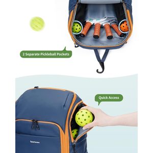 Sportsnew Pickleball <b>Backpack</b> 30-40L With Shoe Compartment Fence Hook For Men Women Racket Bag Navy Blue Polyester Zipper - Product Image 2