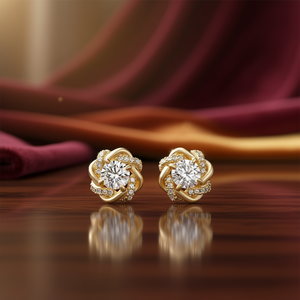 Orecchini a perno in oro E2363 con diamante rotondo e design floreale, montatura a griffe, gioielli raffinati da donna per matrimonio, stile classico - Product Image 2
