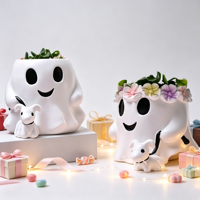 Figurine de chien fantôme mignon en résine polyester, peinte à la main, fait main, pot de fleurs, cadeau d'Halloween, décoration maison et jardin
