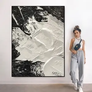 Custom big 3D texture oil painting handmade black white abstract paintings wall art for office hotel study home decoration