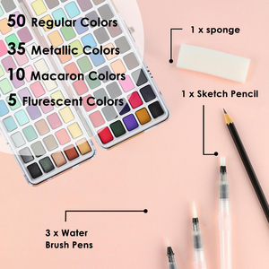 Paleta de Pintura de Acuarela con Bloc de Papel Adicional, Incluye 48 Colores Premium y 2 Pinceles de Agua Recargables - Product Image 4