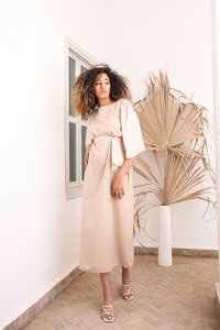 Modesto Casual girocollo a <span class=keywords><strong>tre</strong></span> <span class=keywords><strong>quarti</strong></span> <span class=keywords><strong>maniche</strong></span> in cotone e lino Maxi <span class=keywords><strong>abito</strong></span> <span class=keywords><strong>lungo</strong></span> musulmano <span class=keywords><strong>abito</strong></span> con cintura da donna - Product Image 5
