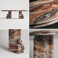 Table à manger de luxe Monica en marbre rouge ovale, sculptée à la main, avec un magnifique lion, base double, pour une décoration haut de gamme du salon
