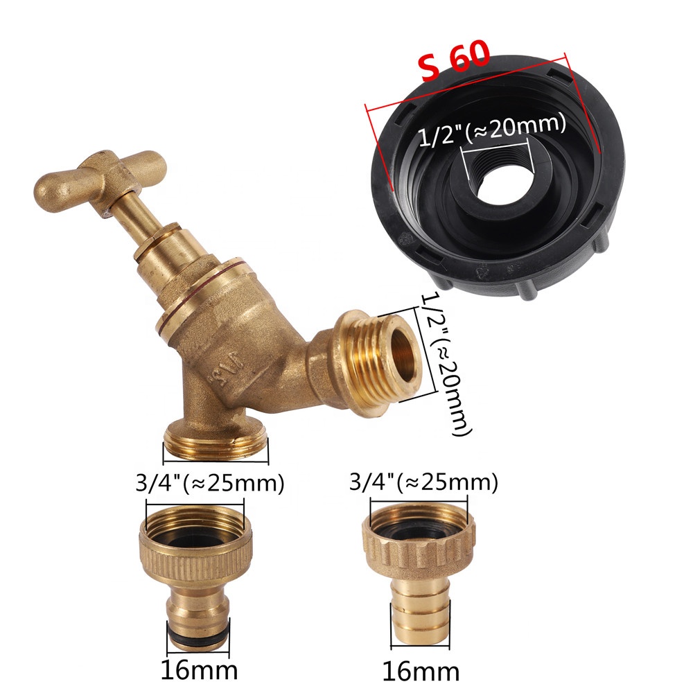 Adattatore serbatoio IBC rubinetto in ottone da 1/2 pollici S60X6 filettatura grossa raccordo serbatoio IBC rubinetto serbatoio acqua