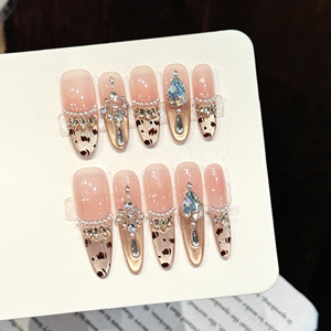 เล็บปลอมแบบกดติด 10 ชิ้น คุณภาพสูง ทำมือ สีชมพู ลายดอกไม้ อะคริลิค ปิดเต็มเล็บ สำหรับตกแต่งเล็บ - Product Image 3