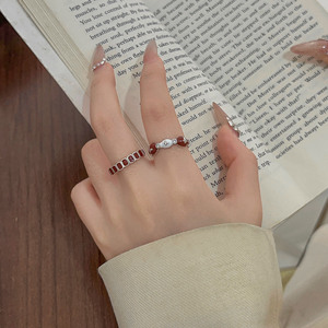 Anillo plateado Ruitai con lazo esmaltado en rojo, regalo de joyería de moda de estilo coreano para mujer - Product Image 1