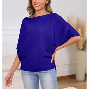 Womens Batwing Sleeve Knitted Dolman Pullover O Neck Sweater Autumn Casual Top Half Sleeve Anti Pilling - Product Image 3