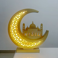 Lampe de table LED en bois de 30 cm, style musulman, croissant de lune, mosquée
