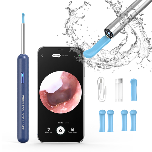 X9-Blue Customized Colors Visual Wireless Otoscope Tool Kit Ear Nose and Throat Inspect Smart Ear Cleaner with Camera