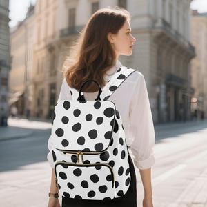<b>Black</b> White Dot Patters Customs Popular Women Lightweight <b>Backpack</b> Large Capacity Outdoor Daily Use Quilted <b>Backpack</b> - Product Image 6