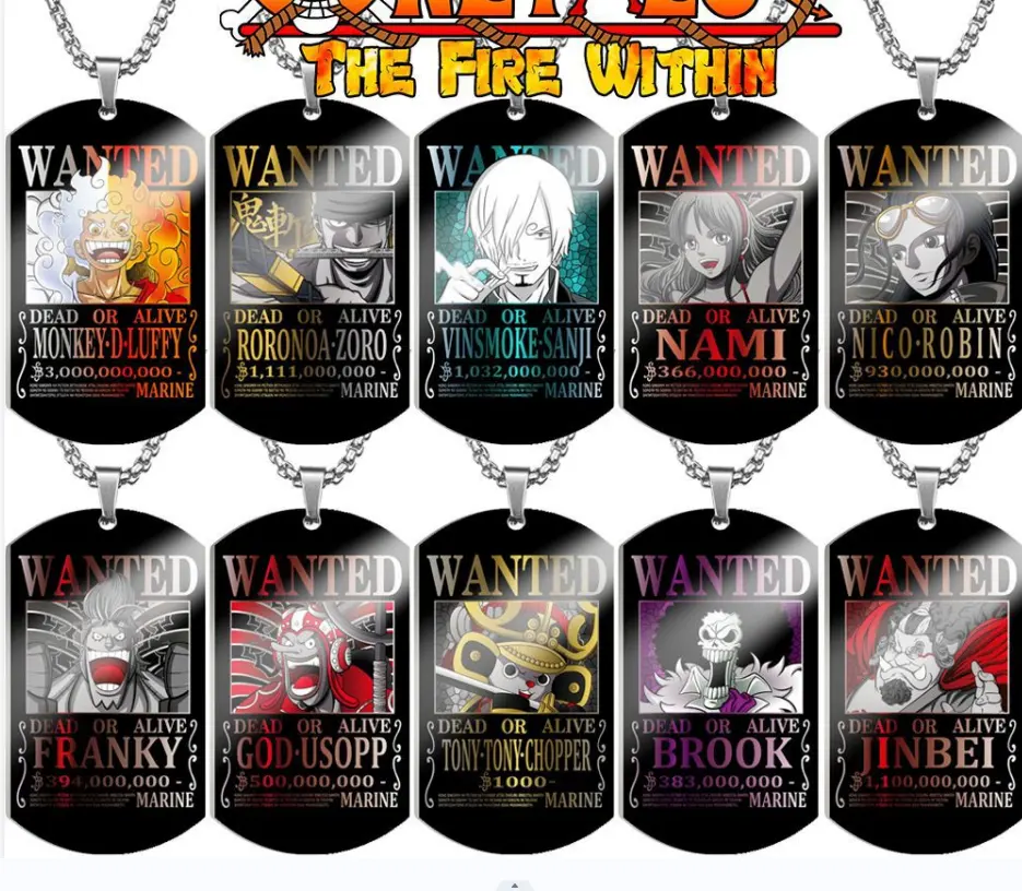 39 Designs 3 Billion Wanted And Rewarded Order Card Luffy Zoro Hancock Edward Necklace Color Printing Stainless Steel Dog Chai