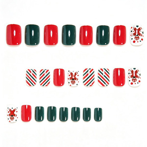 Faux ongles à presser motif bonhomme de pain d'épices mignon de Noël, rayures colorées rouge et vert, pour l'automne et l'hiver, pour fêtes de fin d'année et DIY - Product Image 2