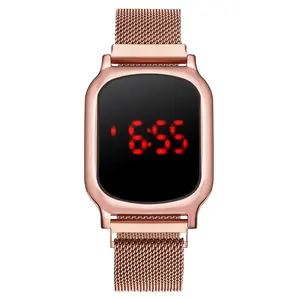 Relógio digital led minimalista para mulheres, elegante, tela tátil, dourado rosa, eletrônico, magnético, para mulheres