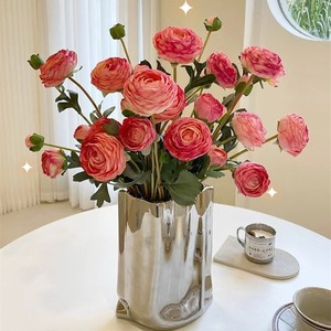 Bouquet de fleurs de lotus artificielles, 3 tiges, 9 têtes, rose, blanc, orange, en soie, fait main, décoration moderne pour salon et table à manger - Product Image 5