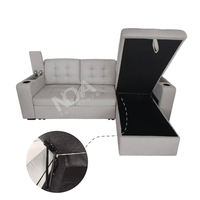 Modernes Getuftetes Schlafsofa mit Stauraum-Chaiselongue und Getränkehaltern, Ausziehbare Schlafcouch für Kleine Wohnzimmer und Apartments