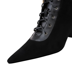 1988-8 BIGTREE delle donne della Pelle Scamosciata scarpe scarpe Sexy del locale notturno Nero stivali in pizzo-up sono popolari Breve stivali punta per le scarpe da donna - Product Image 4