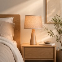 Lampe de table en bois naturel de style nordique minimaliste moderne avec abat-jour flexible en tissu beige pour chambre à coucher, chevet, salon