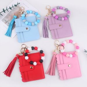 Scalloped PU <b>Card</b> <b>Holder</b> Silicone Bead Wrist Keychain Multi Slot ID <b>Card</b> <b>Wallet</b> Women Fashion <b>Card</b> Pouch - Product Image 2