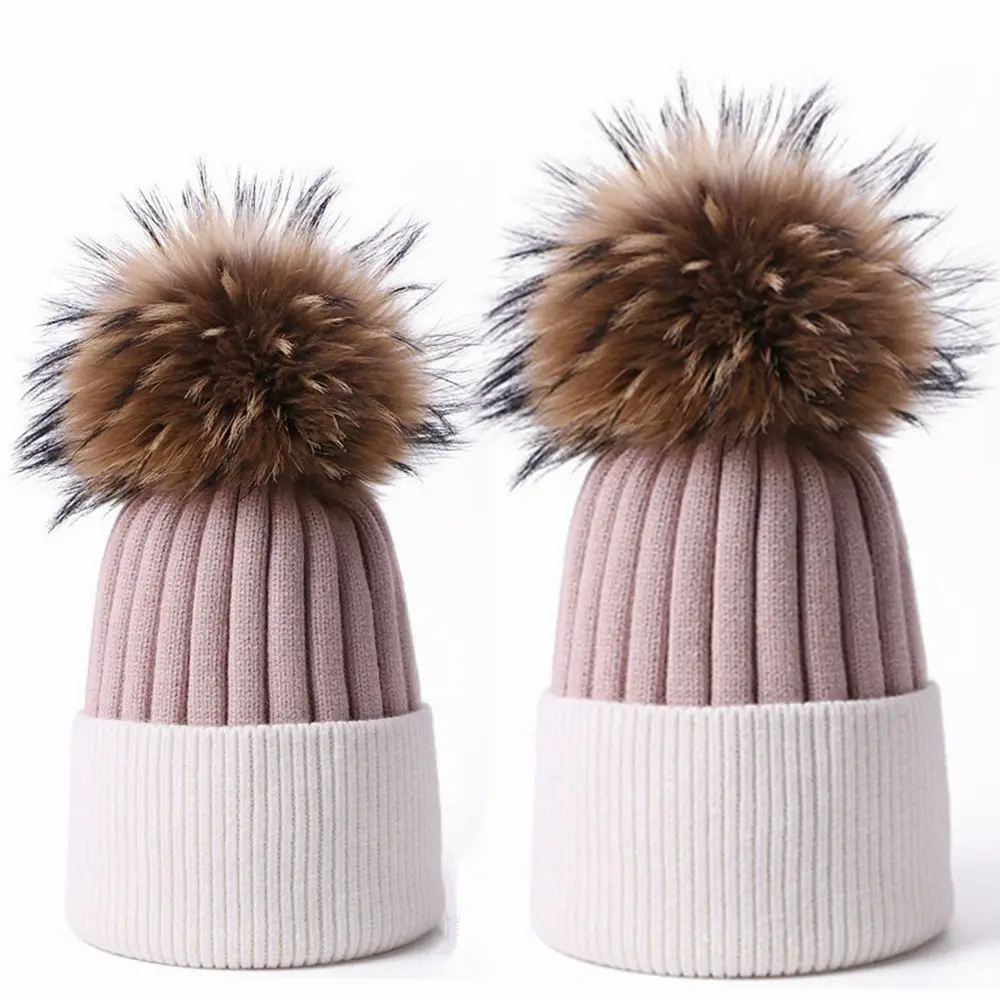 겨울 모자 여자 다채로운 주문 로고 겨울 남녀 공통 여자 뜨개질을 한 pom pom 모피 베레모 모자