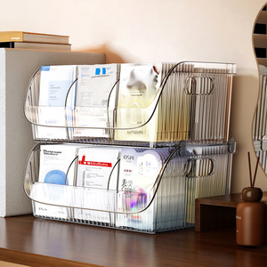 Transparent Mask Storage <b>Box</b> With Dividers Large Capacity Cosmetic Organizer Desktop Storage For <b>Makeup</b> And Skincare Products - Product Image 1