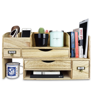 Organisateur de bureau en bois multi-compartiments avec tiroirs pour le rangement au bureau et à la maison
